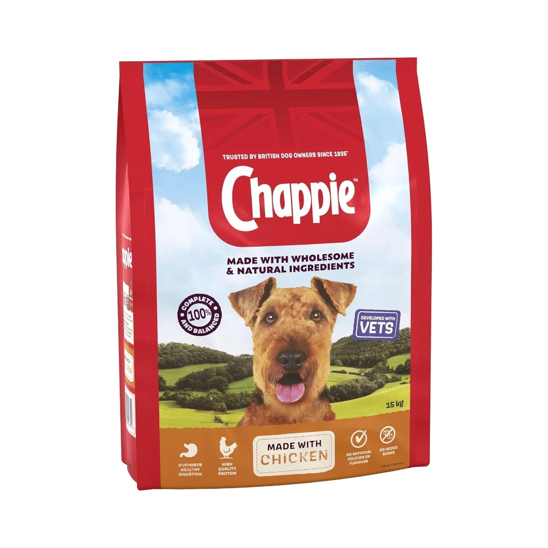 Chappie - Dry Dog Food for Adult Dogs - with Chicken and Wholegrain Cereal 15 kg